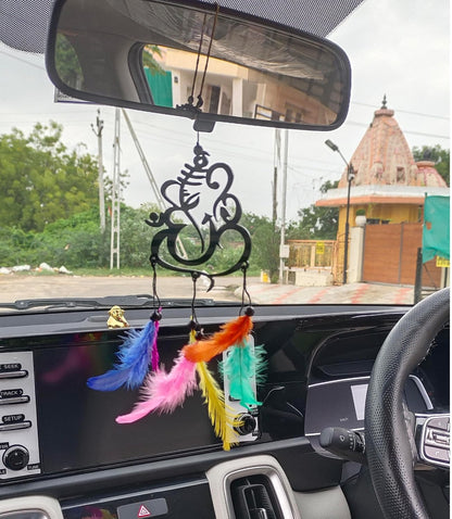 Dream Catcher Car Hanging Ornament – Elegant Acrylic Rear View Mirror Charm – Boho Car Interior Decoration Accessory (Ganesha)