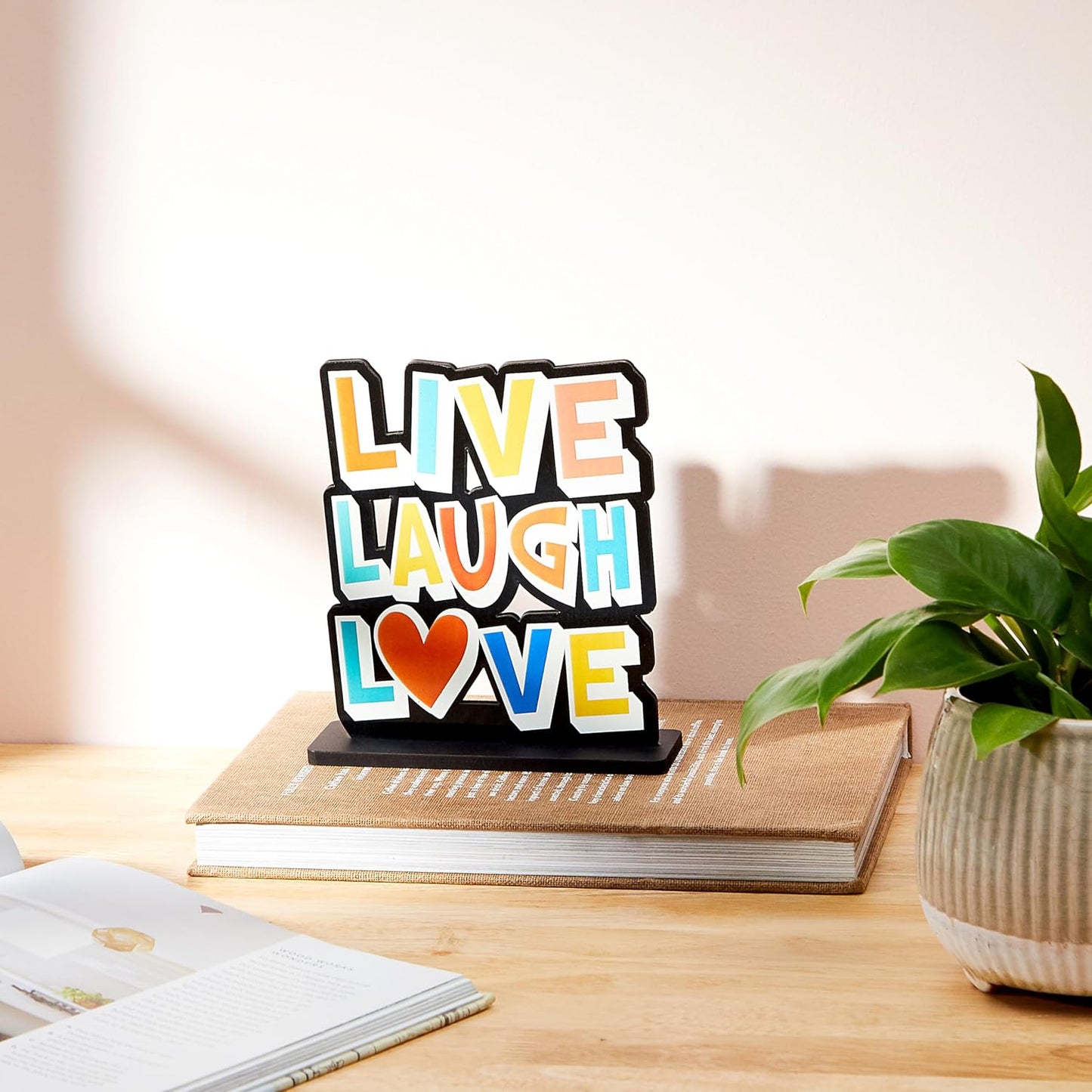 Wooden Study/Office/Home Decor Showpiece | Live Love Laugh, 5.31 Inch, 15.5 cm