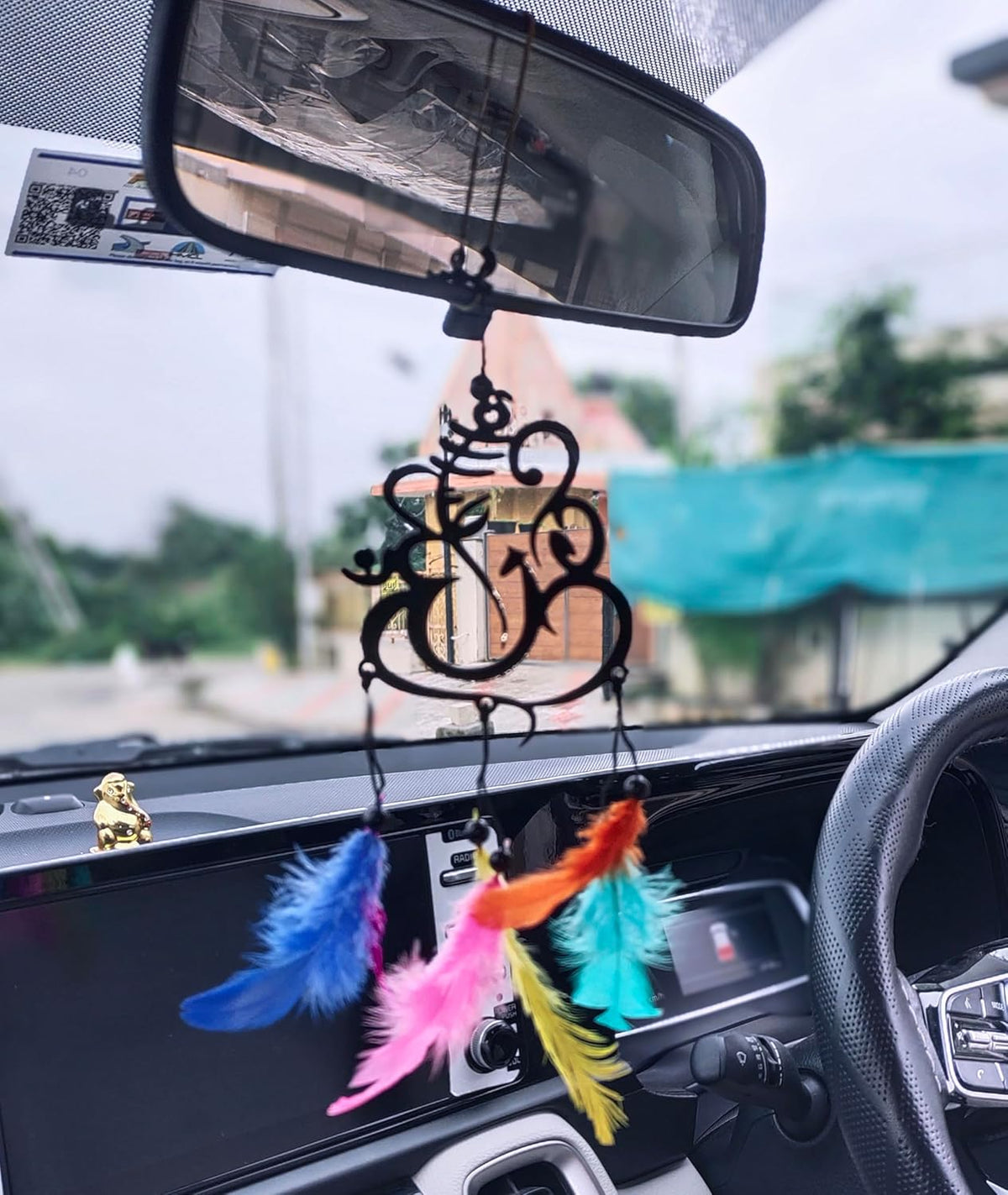 Dream Catcher Car Hanging Ornament – Elegant Acrylic Rear View Mirror Charm – Boho Car Interior Decoration Accessory (Ganesha)