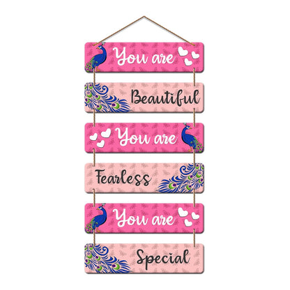 Inspirational Wooden Wall Hanging for Girls | You Are Beautiful Fearless Special Quote Decorative Art | Peacock Theme Wall Decor for Room | Self Love | Gift | Decoration (DWA_3281)