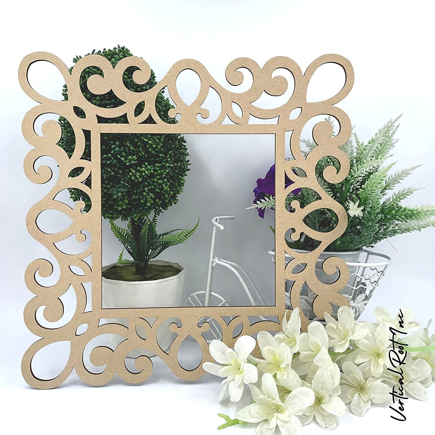 3mm 2pc Hard Unfinished Wood MDF Square Mirror Photo Frame Cutout for Craft DIY Projects, Art Class, Home Decoration, Embellishment