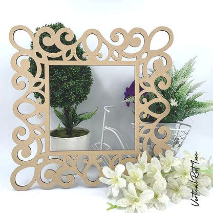 3mm 2pc Hard Unfinished Wood MDF Square Mirror Photo Frame Cutout for Craft DIY Projects, Art Class, Home Decoration, Embellishment