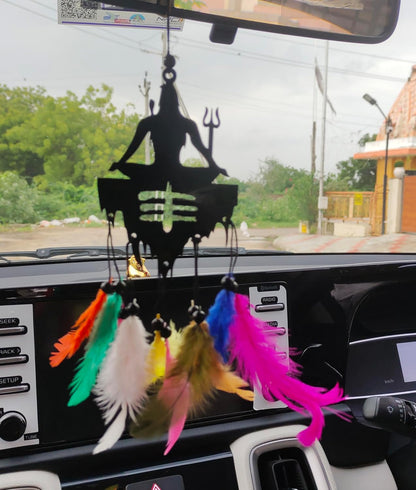Dream Catcher Car Hanging Ornament – Elegant Acrylic Rear View Mirror Charm – Boho Car Interior Decoration Accessory (Mahadev 1)