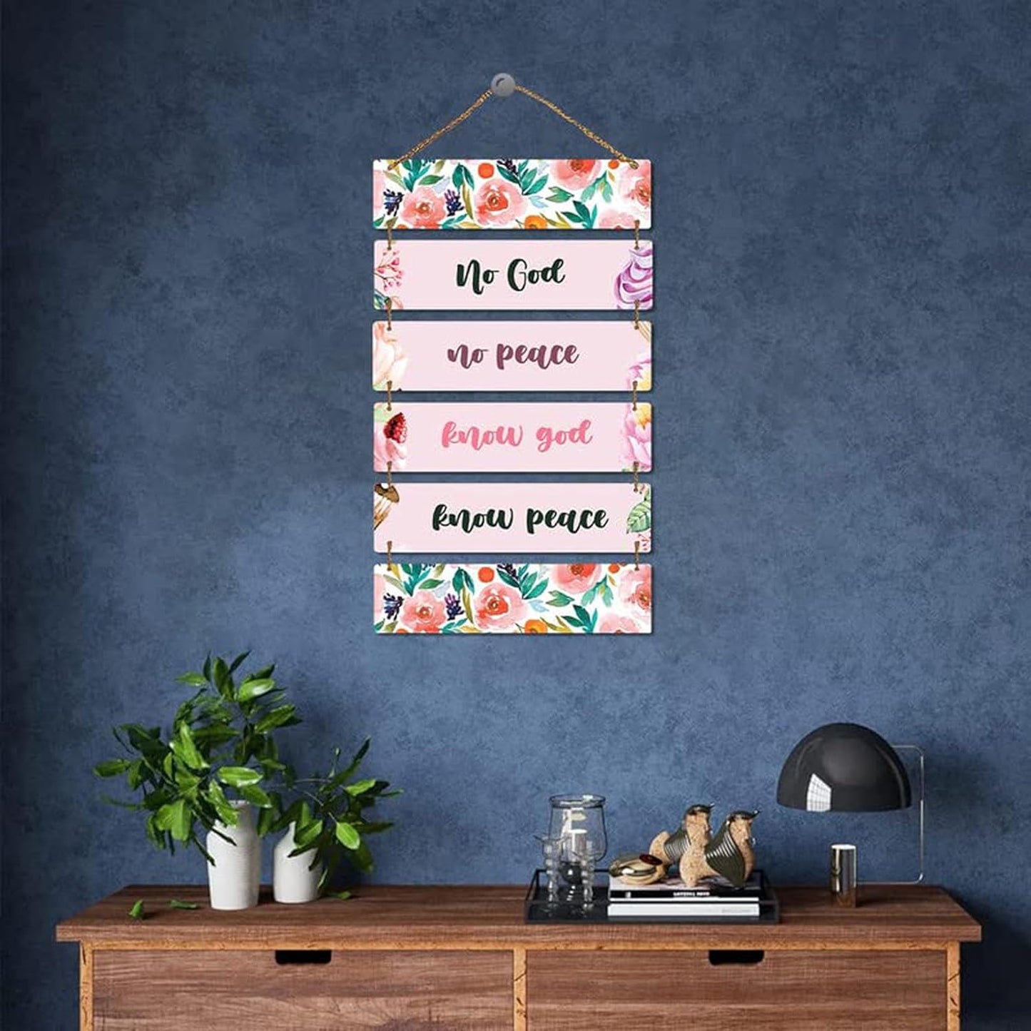 ANGEL INFINTE NO God No Peace Quote Wall Hanging | Wall Decoration Item for Gifting, Home Decor, Living Room, Office | Inspirational Text Wall Decoration Item (Purple)