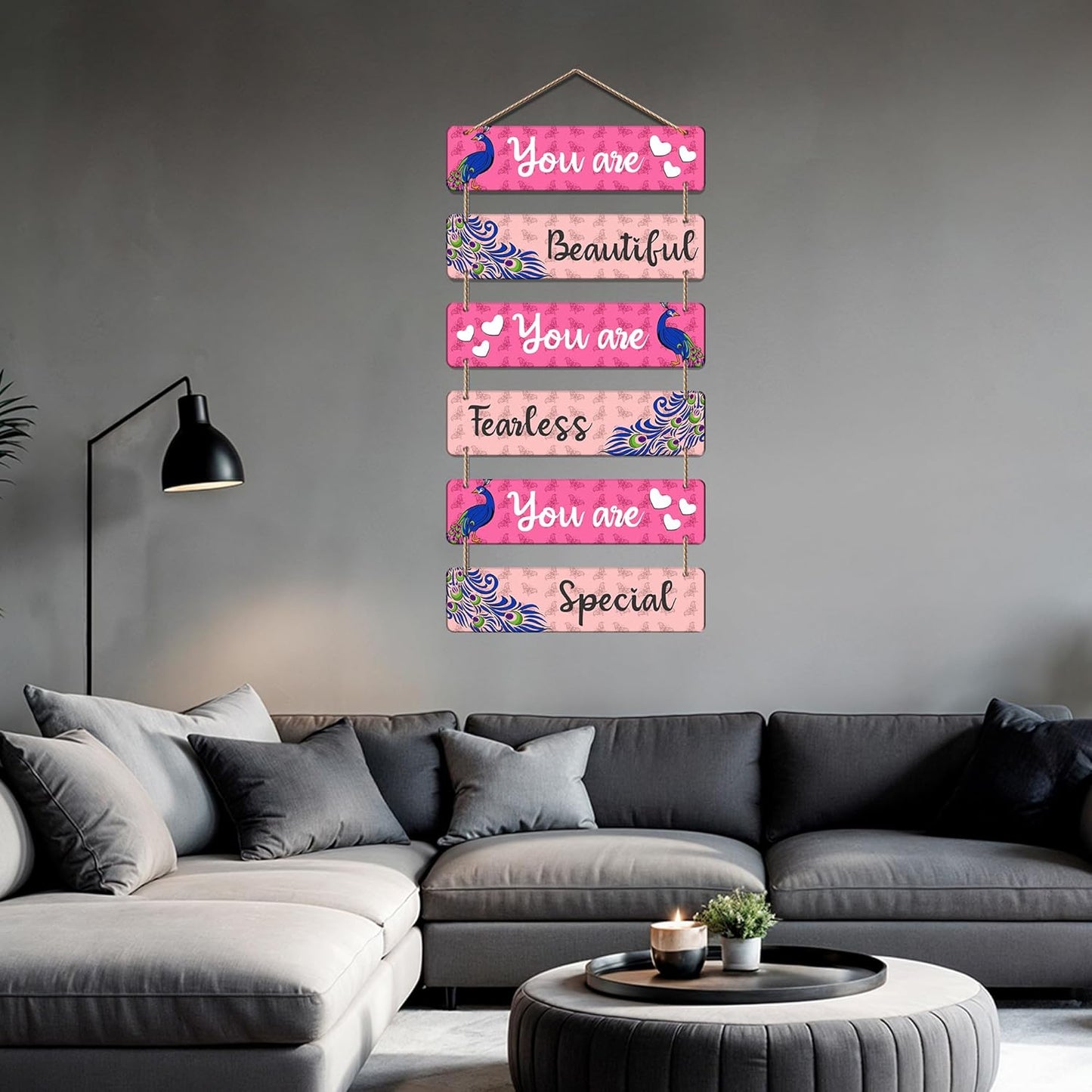 Inspirational Wooden Wall Hanging for Girls | You Are Beautiful Fearless Special Quote Decorative Art | Peacock Theme Wall Decor for Room | Self Love | Gift | Decoration (DWA_3281)