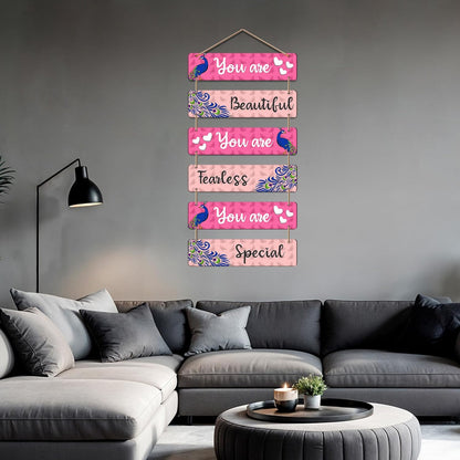 Inspirational Wooden Wall Hanging for Girls | You Are Beautiful Fearless Special Quote Decorative Art | Peacock Theme Wall Decor for Room | Self Love | Gift | Decoration (DWA_3281)