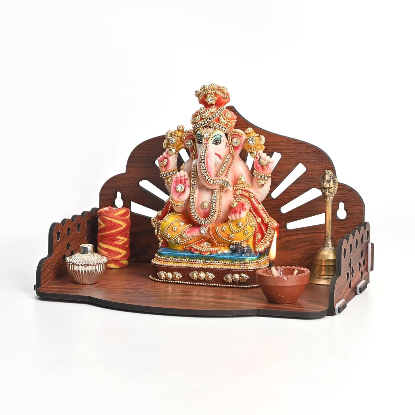 Wooden Pooja Mandir for Home | Wall Hanging or Tabletop Temple for Office, Flat, or Room | Small Indian Wooden Temple Shelf | Compact DIY OM Mandir | 10x6x6.5 Inch