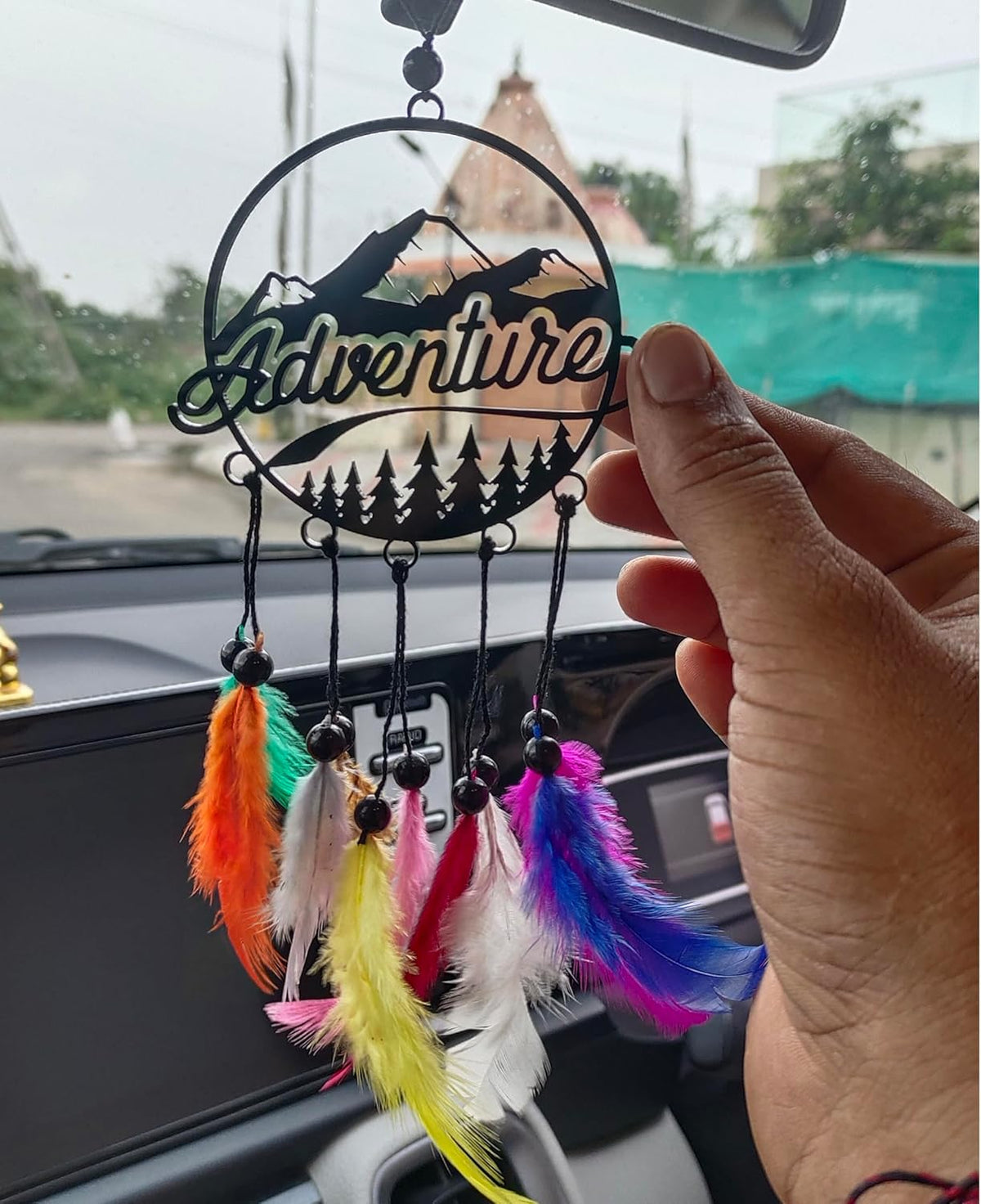 Dream Catcher Car Hanging Ornament – Elegant Acrylic Rear View Mirror Charm – Boho Car Interior Decoration Accessory (Adventure)