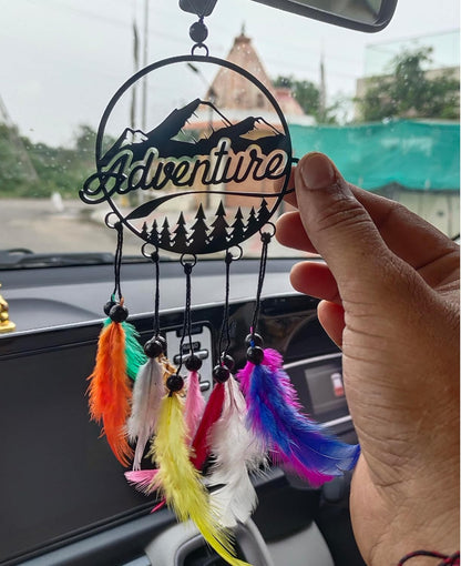 Dream Catcher Car Hanging Ornament – Elegant Acrylic Rear View Mirror Charm – Boho Car Interior Decoration Accessory (Adventure)