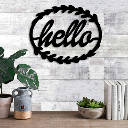 Hello MDF Plaque Painted Cutout Ready to Hang Home Décor, Wall Décor, Wall Art (8.2 x 10 Inch)