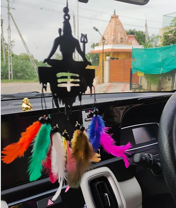Dream Catcher Car Hanging Ornament – Elegant Acrylic Rear View Mirror Charm – Boho Car Interior Decoration Accessory (Mahadev 1)