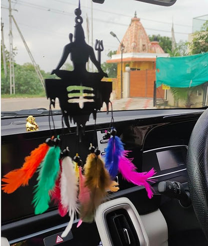 Dream Catcher Car Hanging Ornament – Elegant Acrylic Rear View Mirror Charm – Boho Car Interior Decoration Accessory (Mahadev 1)