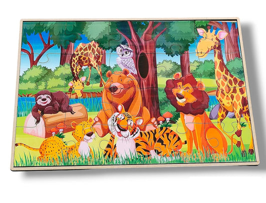 ROOT KRAFT Wooden Jigsaw Animal Puzzle Board for Kids (Wild Animals)