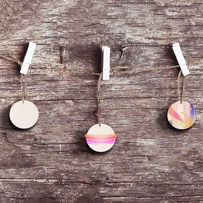 50pcs 1.97" Wooden Slices Circle Round-Shaped Blank Name Tags Wine Tag Have Hole Unfinished Wood Cutout Labels Art Craft Pieces for Wedding Party Birthday Child DIY Projects Card Making