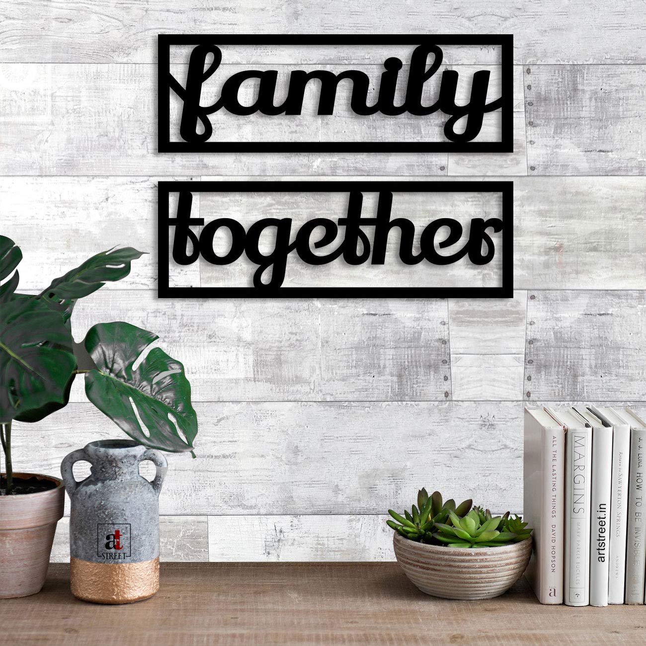 Family Together MDF Plaque Painted Cutout Ready to Hang Home Décor, Wall Décor, Wall Art (5.5 x 11.7 inch, Black)